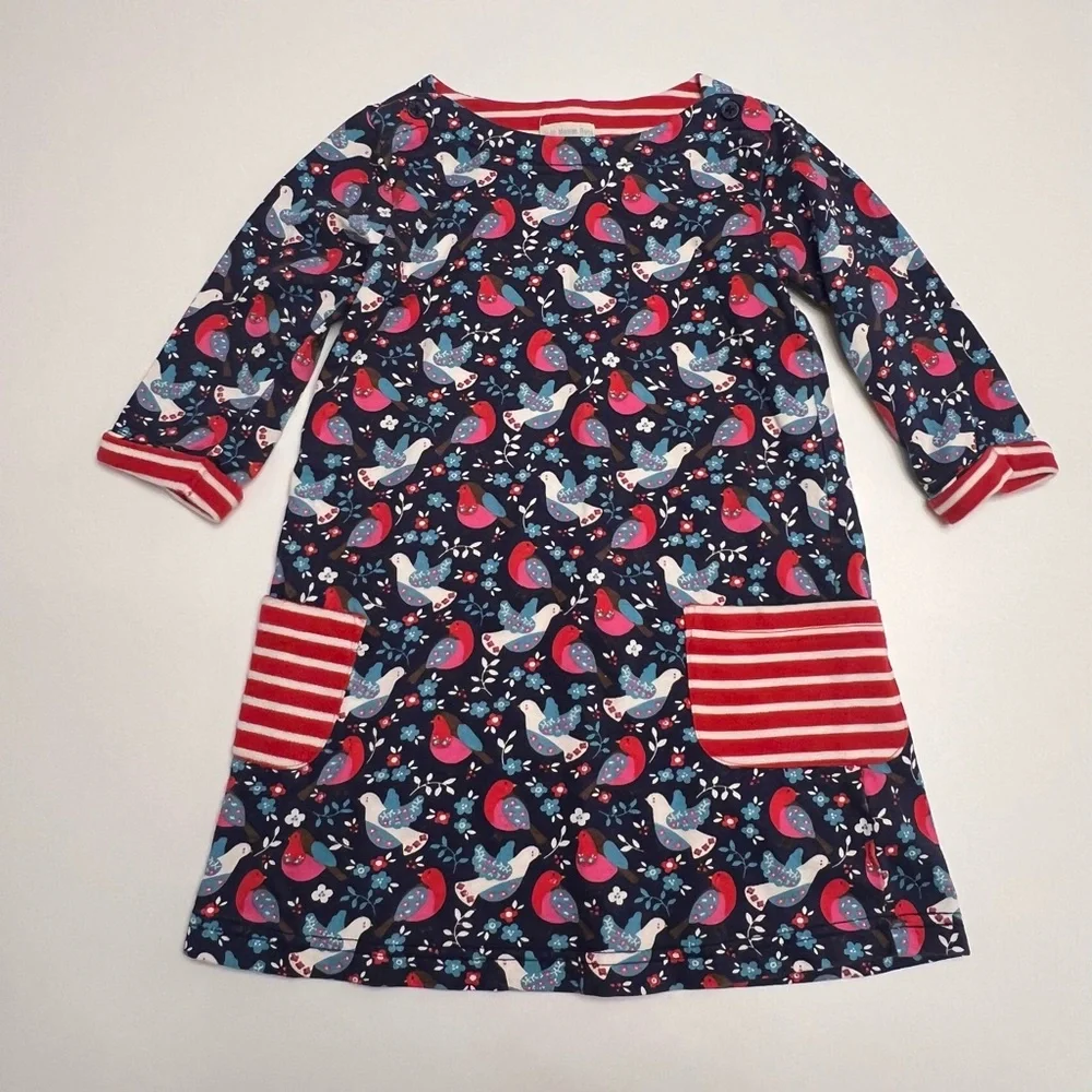 Jojo Maman Bebe Girls Blue Bird Classic Navy Dress with pockets Size 4-5yrs - Picture 4 of 5
